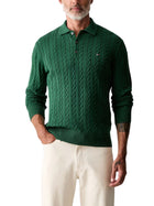 Polo Tommy Hilfiger uomo in cotone a trecce con bottoni verde