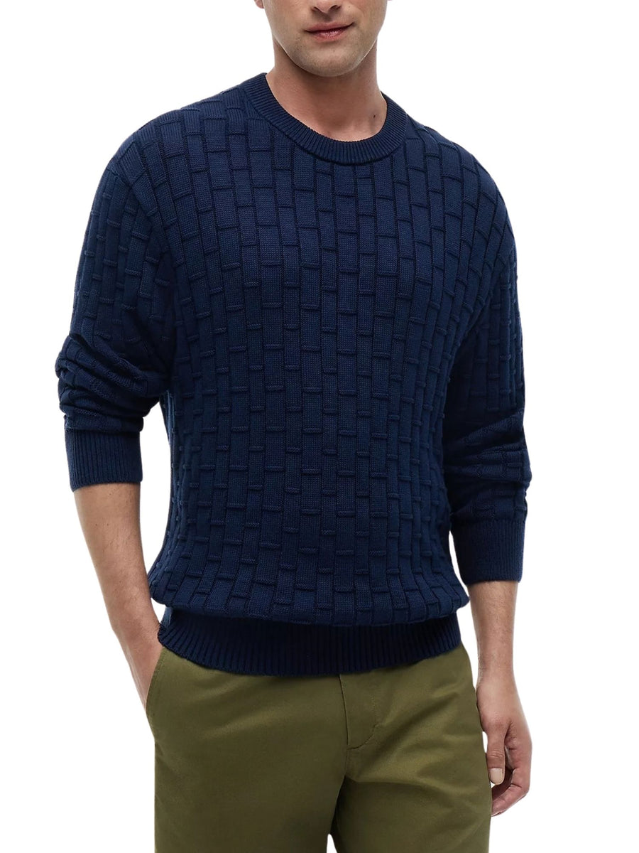 Maglia Tommy Hilfiger uomo girocollo mock cable lavorata blu