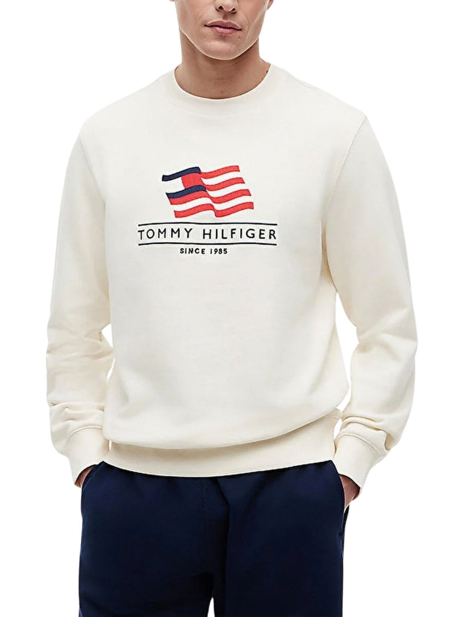 Felpa Tommy Hilfiger uomo girocollo main flag avorio