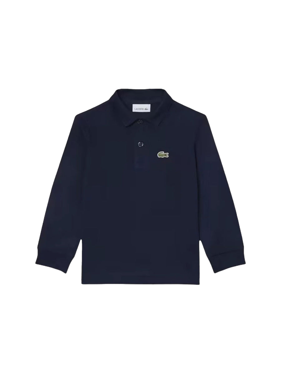 Polo Lacoste bambino manica lunga piquet blu