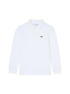 Polo Lacoste bambino manica lunga piquet bianco