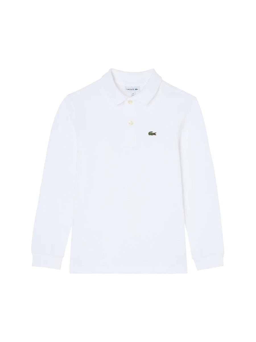 Polo Lacoste bambino manica lunga piquet bianco