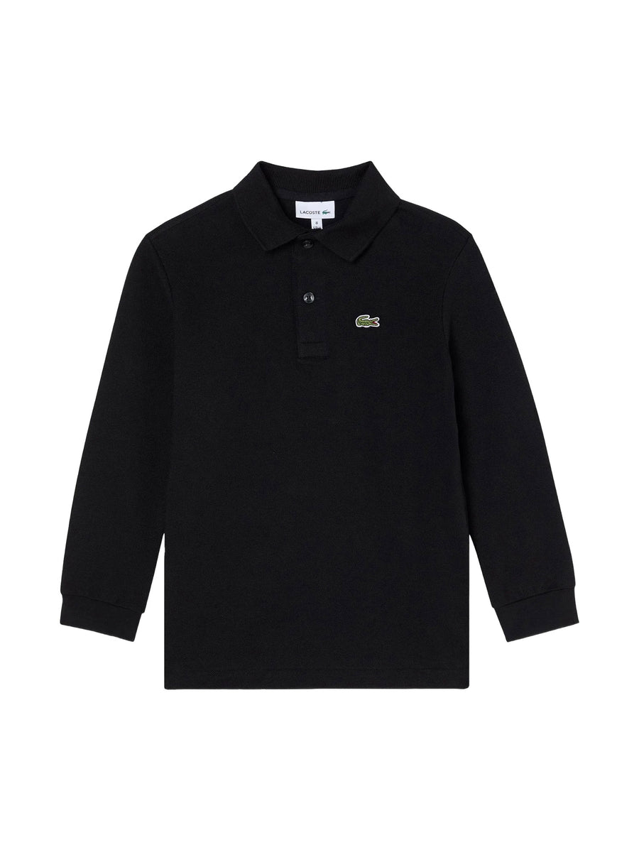 Polo Lacoste ragazzo manica lunga piquet nero