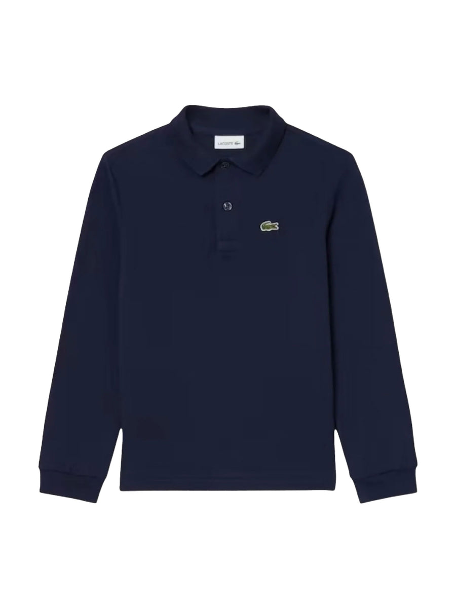 Polo Lacoste ragazzo manica lunga piquet blu