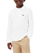 Polo Lacoste ragazzo manica lunga piquet bianco
