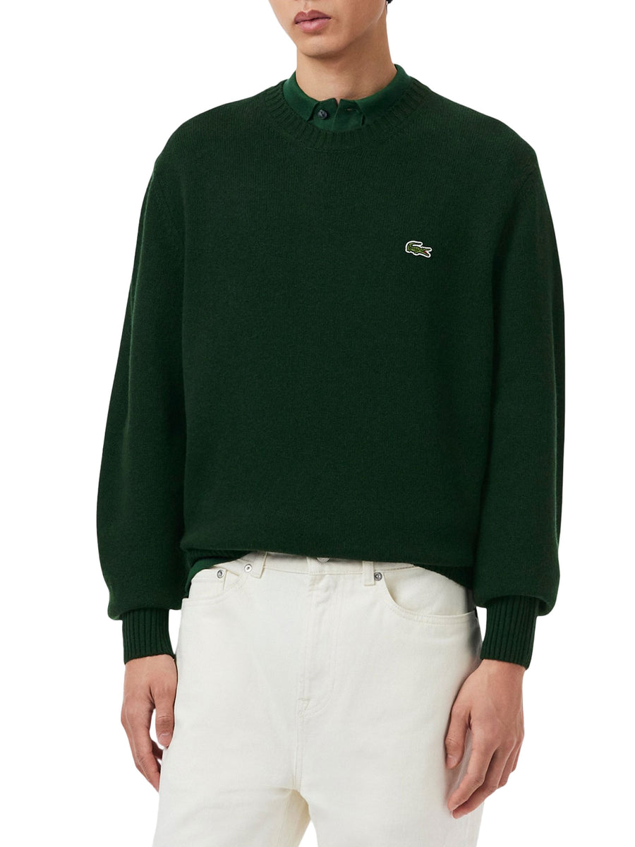 Maglia girocollo Lacoste uomo manica lunga lana verdone