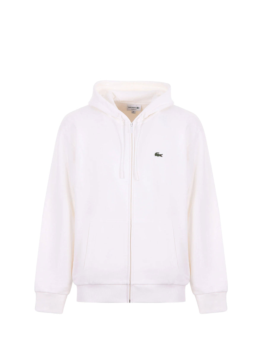 Felpa Lacoste uomo zip con cappuccio cotone panna
