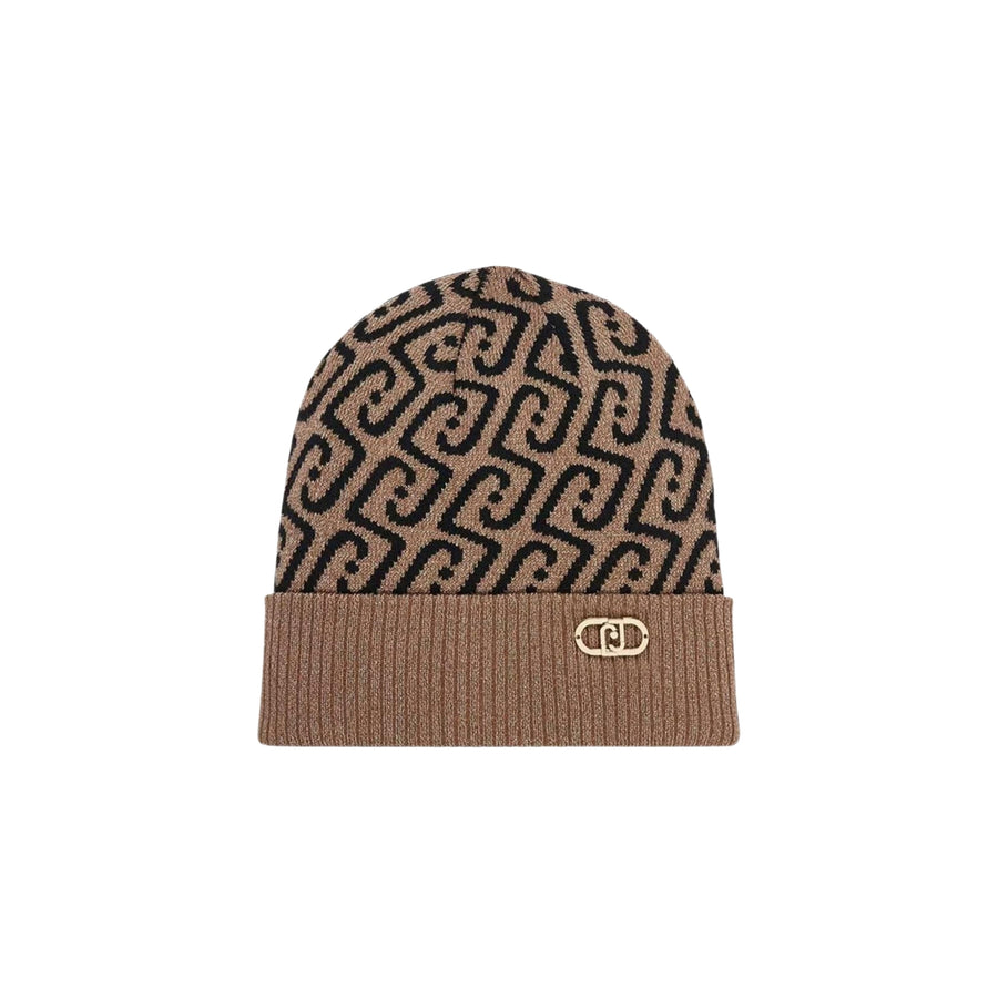 Berretto Liu Jo donna con monogramma all-over beige/nero