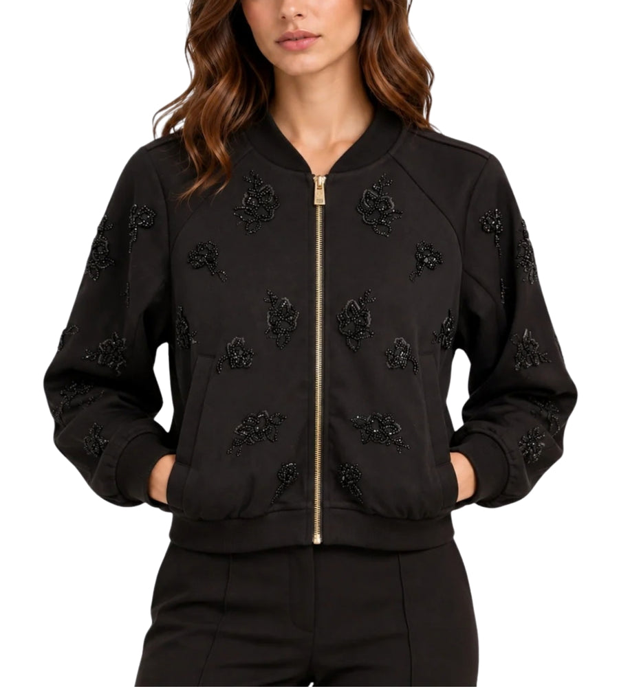 Felpa zip Liu Jo Sport donna con motivo floreale nero