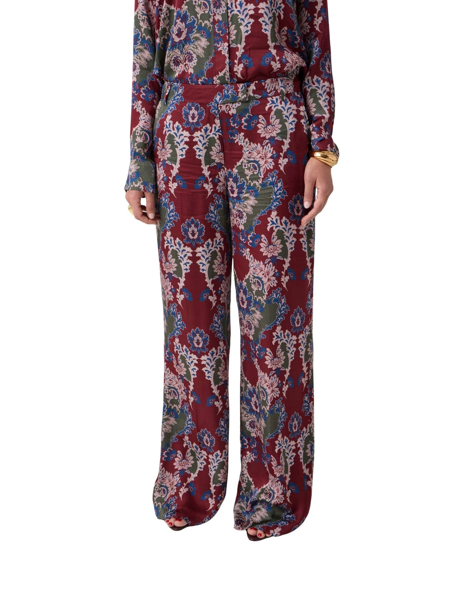 Pantalone straight modello Giselle floral brocade print