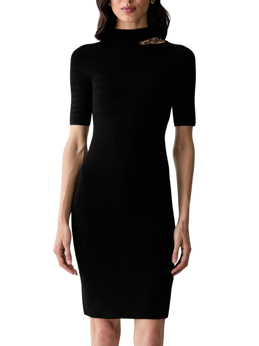 Abito con maniche corte mock neck modello Kaeda nero