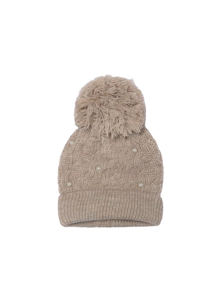 Cappello Mayoral bambina con pon pon e applicazione perle beige