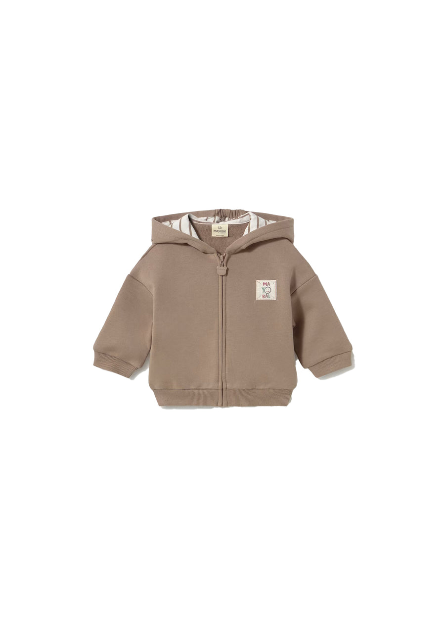 Felpa Mayoral neonato con zip e cappuccio canguro marrone