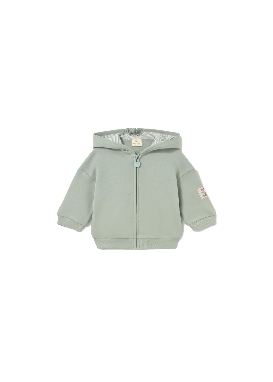 Felpa Mayoral neonato con zip e cappuccio canguro verde chiaro