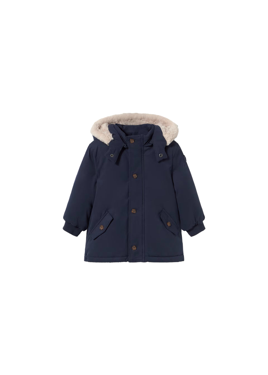 Parka Mayoral bambino con cappuccio ed ecopelliccia blu