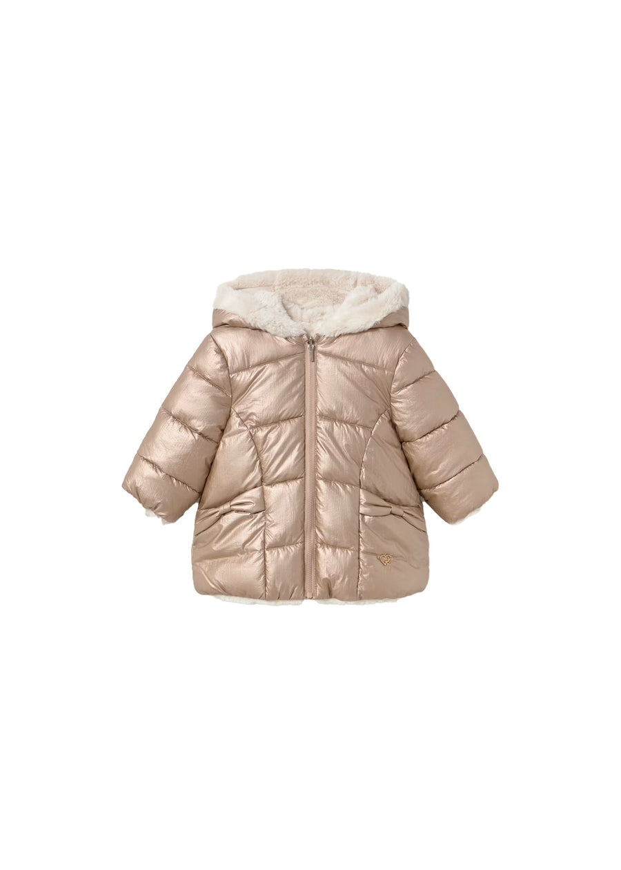 Piumino Mayoral neonata reversibile con zip e cappuccio bronzo