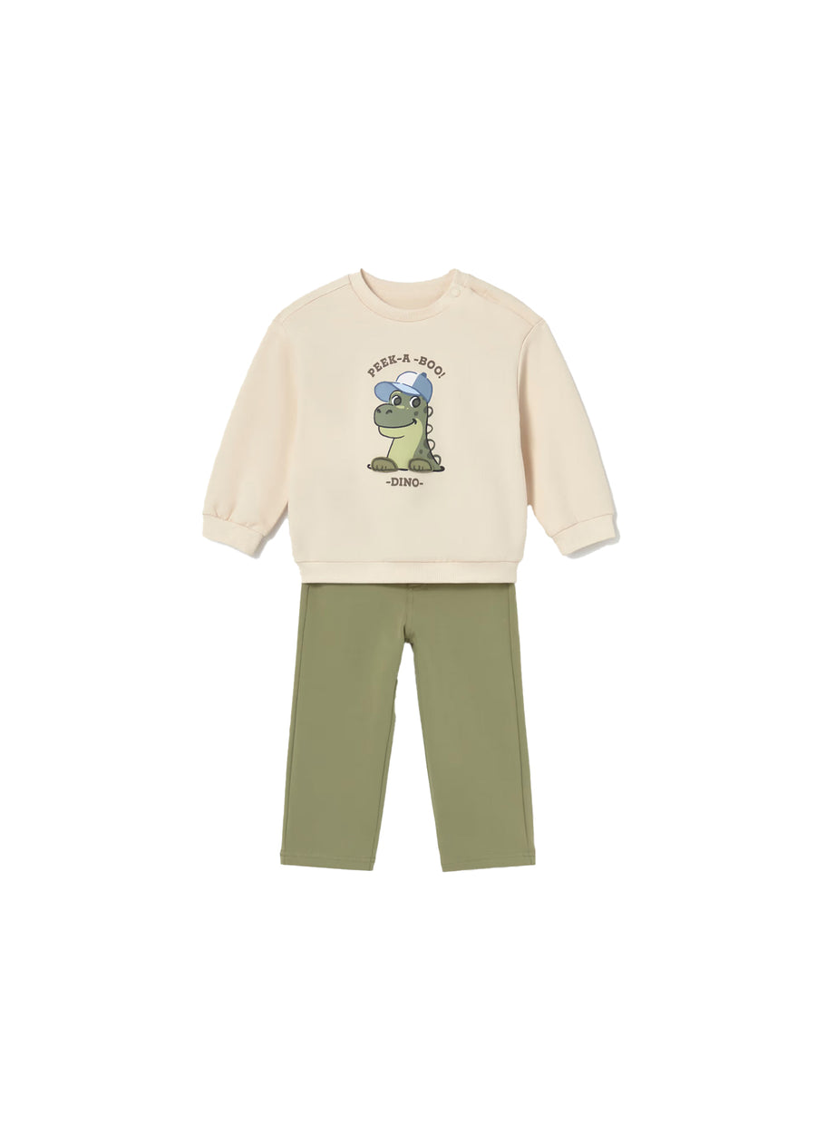 Completo Mayoral neonato felpa e pantalone Dino alloro