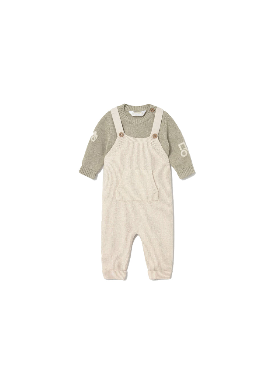 Completo Mayoral neonato salopette e maglia tricot alloro