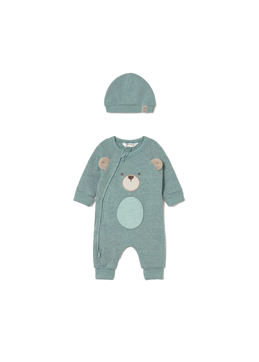 Completo Mayoral neonato tutina e cappello bear verde