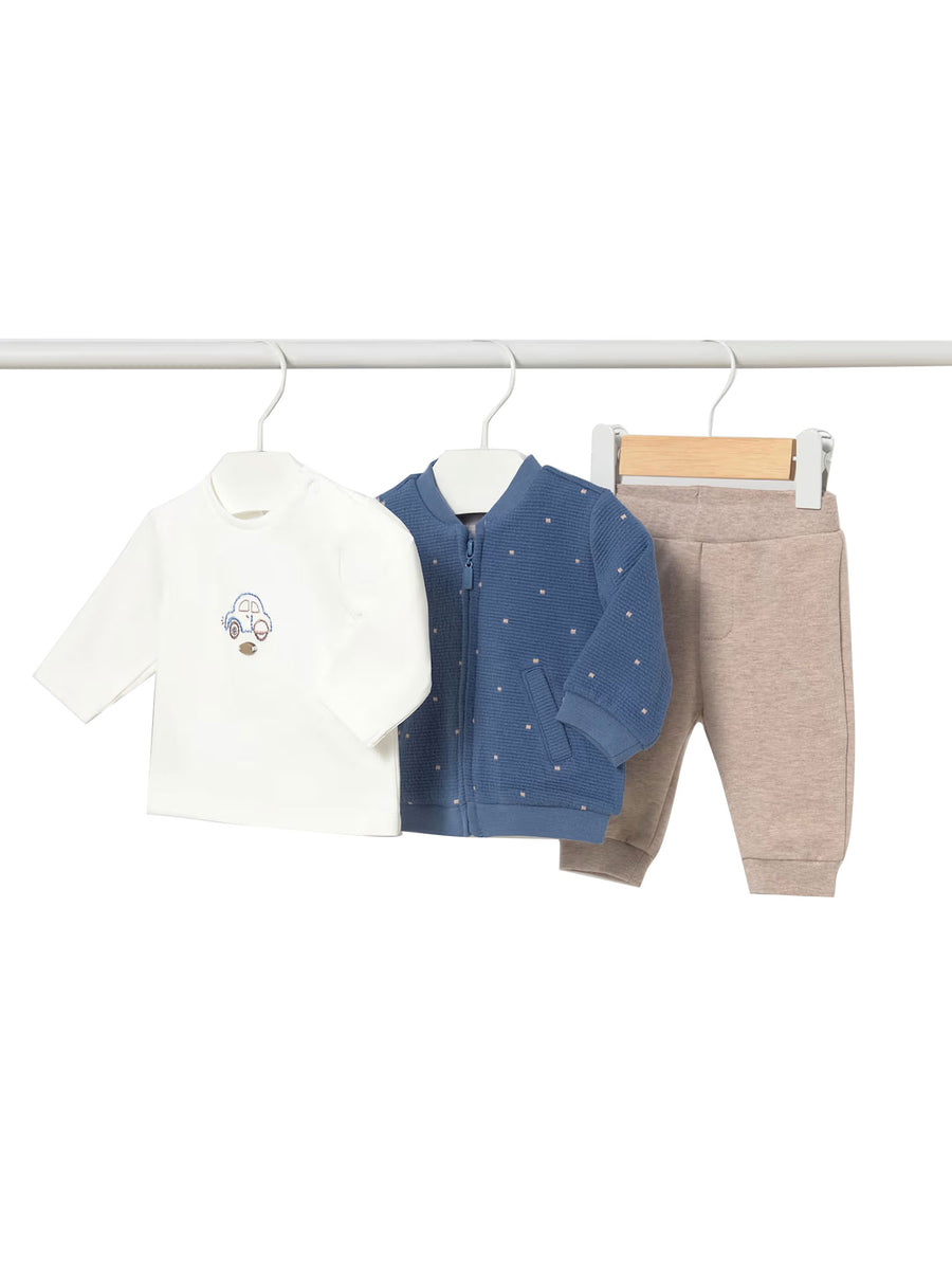 Completo Mayoral neonato felpa, t-shirt e pantalone blueberry