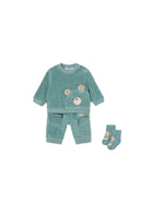 Completo Mayoral neonato felpa, pantaloni e calzini verde