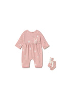 Completo Mayoral neonata pagliaccetto e calzini rosa