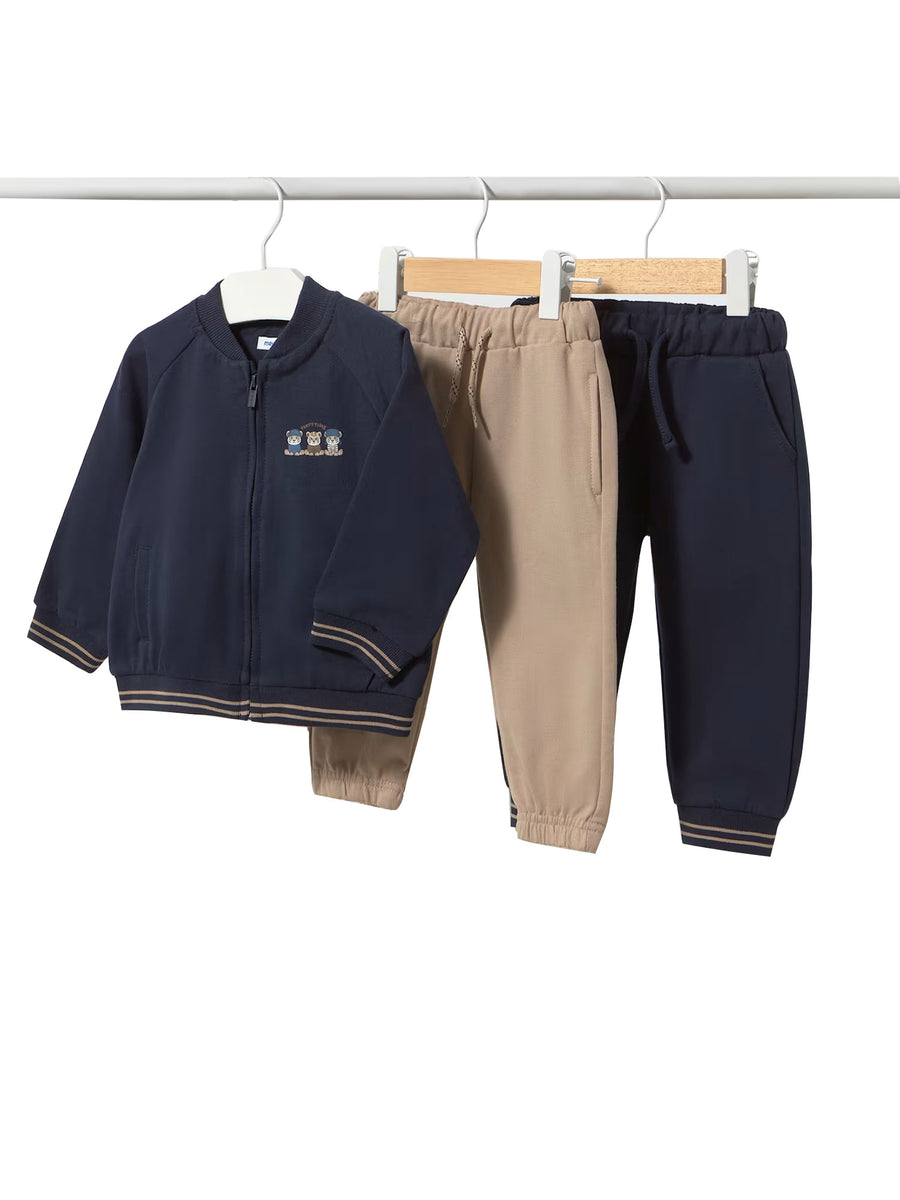 Completo Mayoral neonato felpa e due pantaloni blu