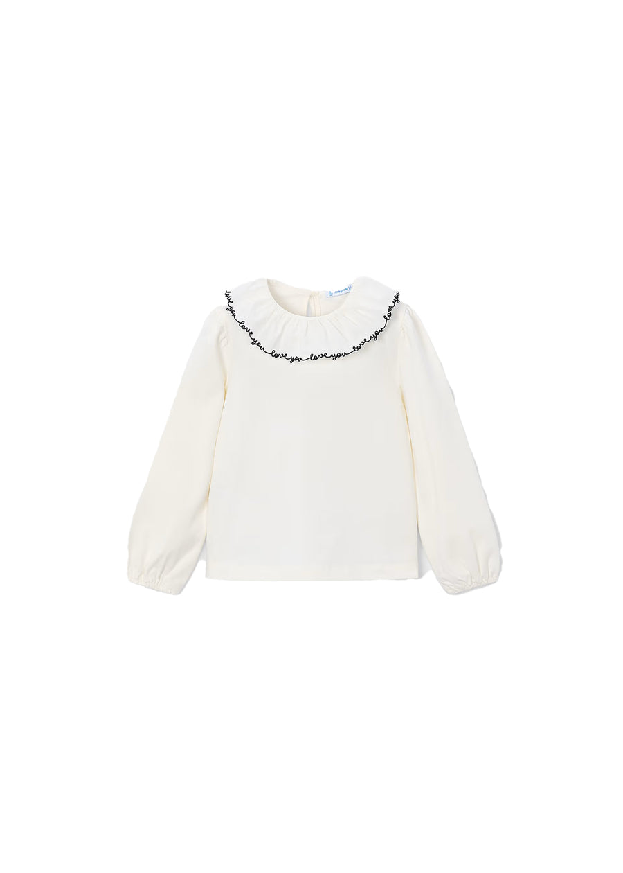Blusa Mayoral bambina colletto volant love bianco/nero