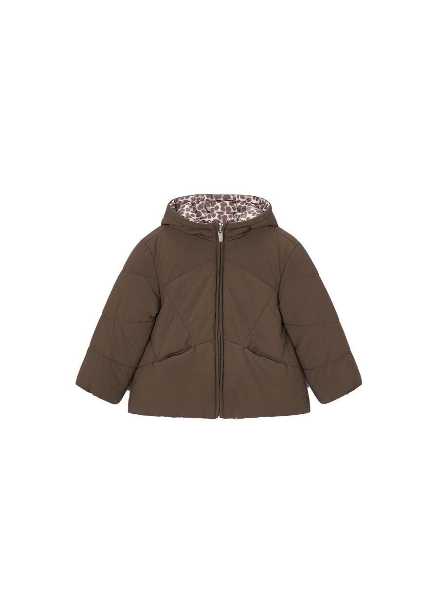 Piumino Mayoral bambina reversibile con zip e cappuccio bronzo