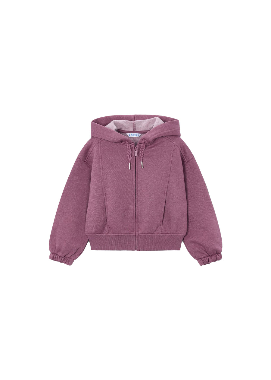 Felpa Mayoral bambina con zip e cappuccio coulisse viola