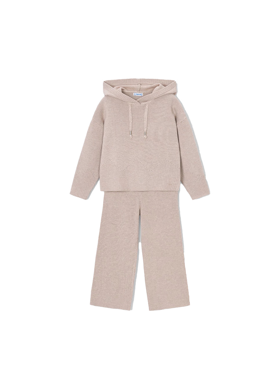 Tuta Mayoral bambina in maglia con cappuccio seme