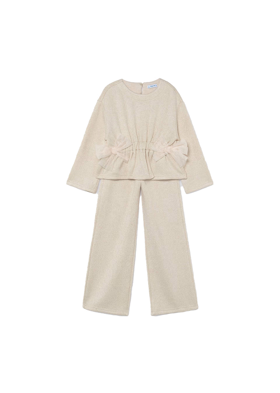Completo Mayoral bambina maglia e pantalone beige