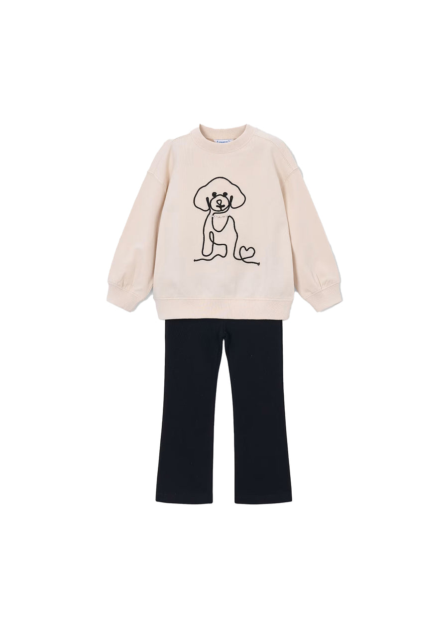 Completo Mayoral bambina felpa e leggings dog nero