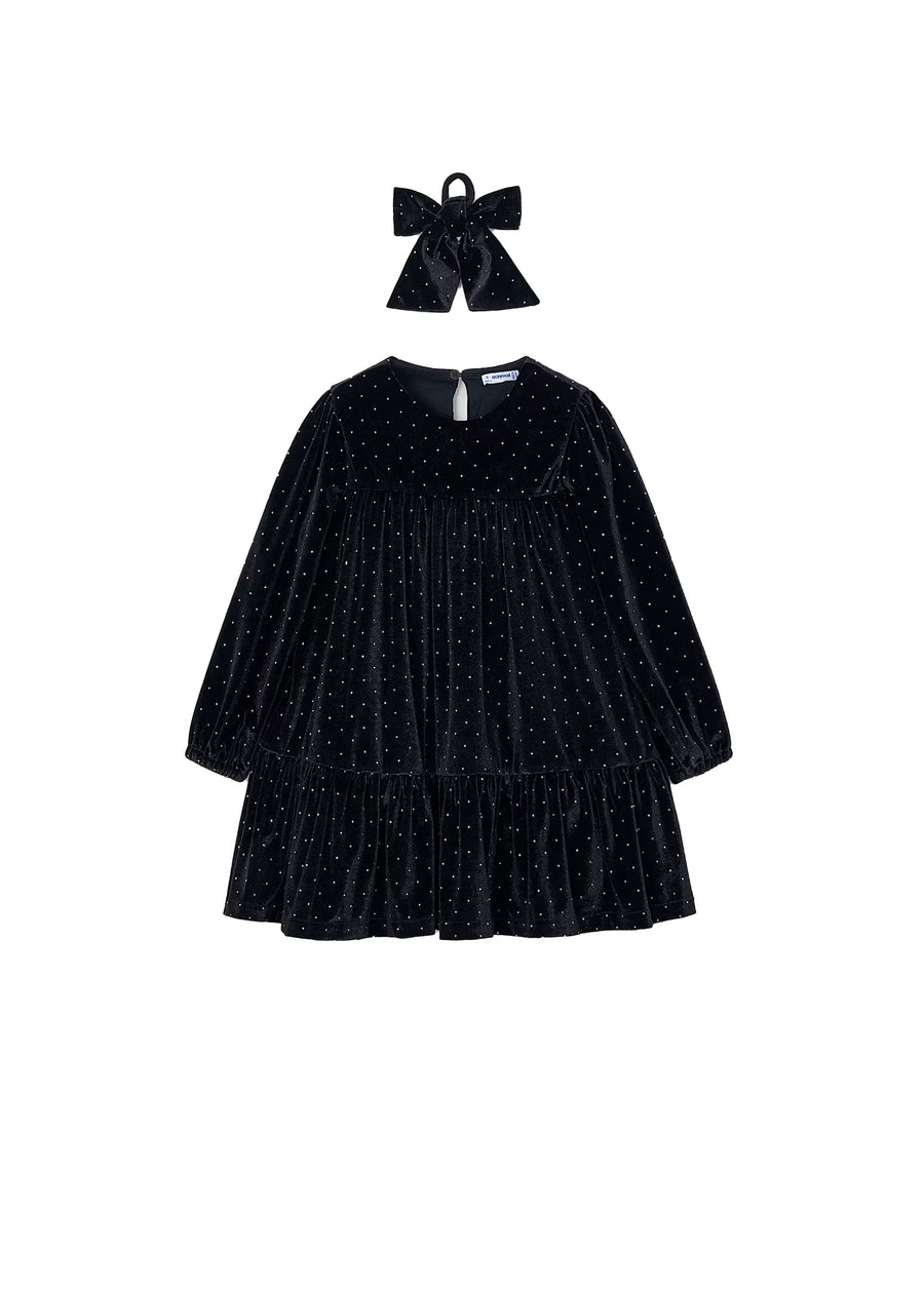 Abito Mayoral bambina con elastico fiocco in velluto nero