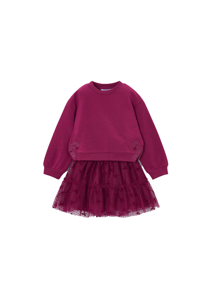 Completo Mayoral bambina felpa e gonna in tulle lampone