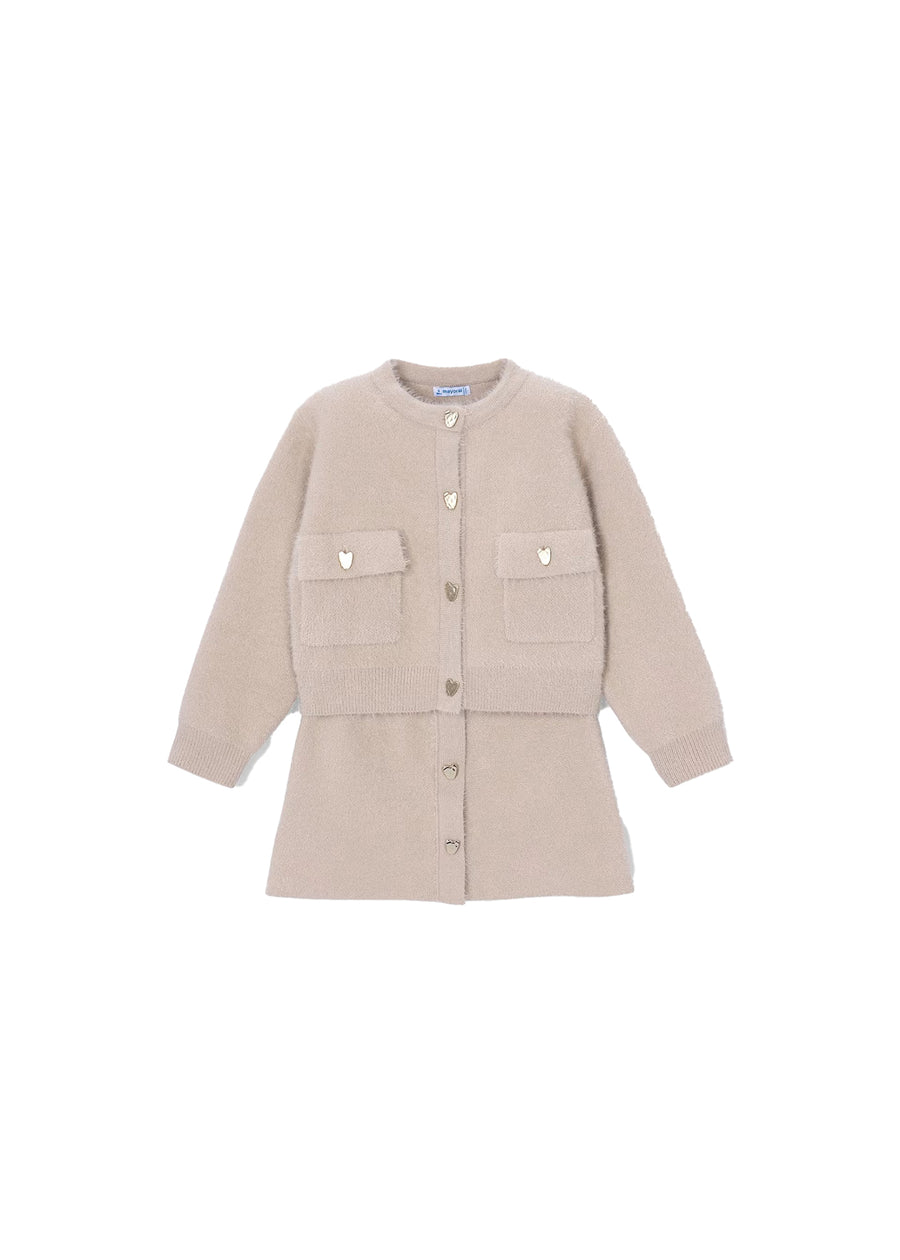 Completo Mayoral bambina cardigan e gonna beige