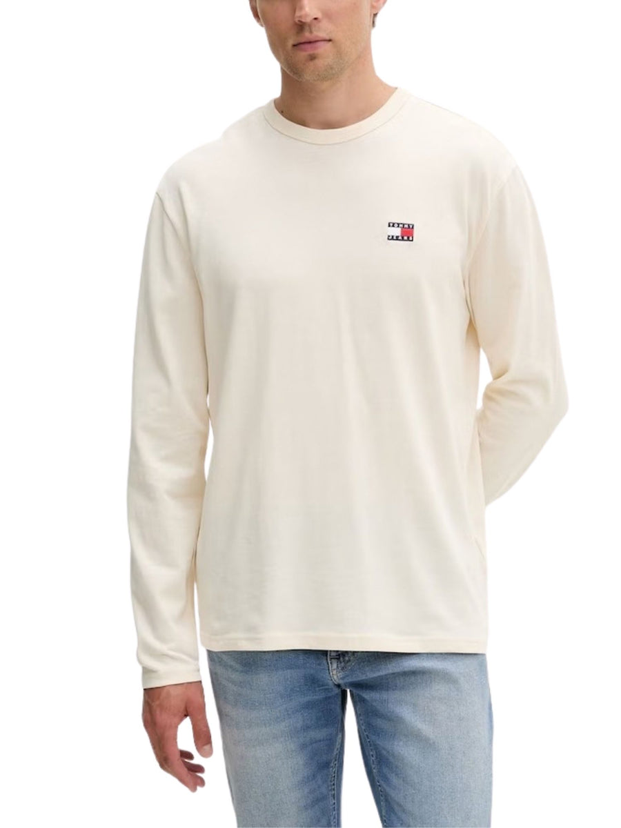 Maglia Tommy Jeans uomo girocollo regular badge bianco antico
