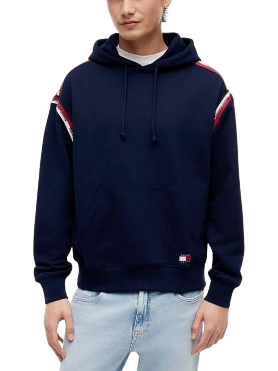 Felpa Tommy Jeans uomo Relaxed Tape con cappuccio blu
