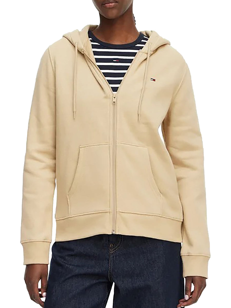 Felpa Tommy Jeans donna zip capp. reg small flag gold
