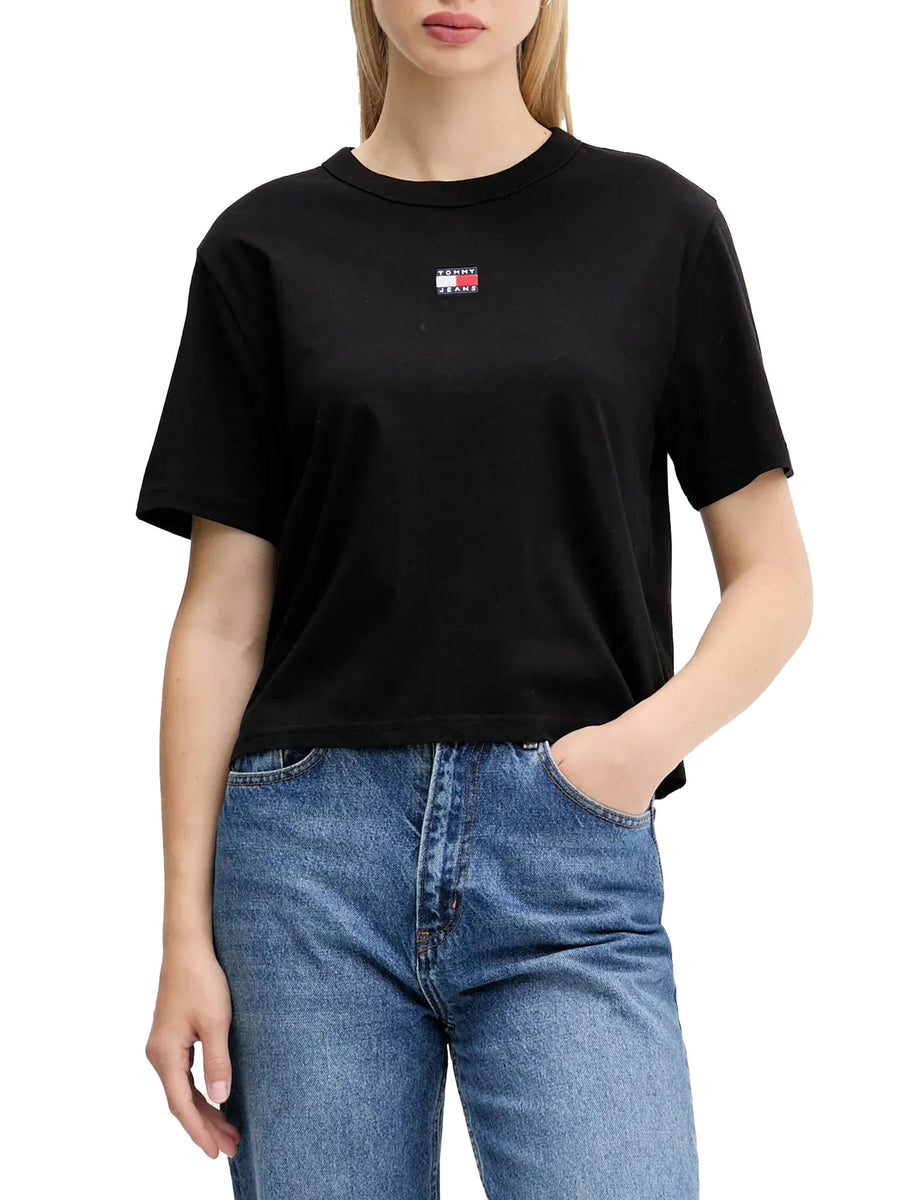 T-shirt Tommy Jeans donna boxy badge nero