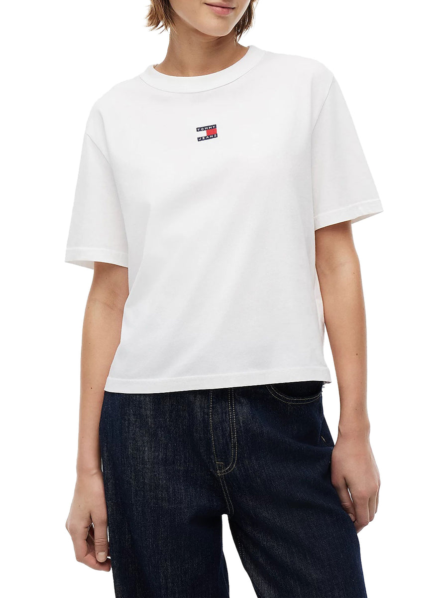 T-shirt Tommy Jeans donna boxy badge ecru'