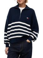 Maglia Tommy Jeans donna 1/2 zip stripe blu multi