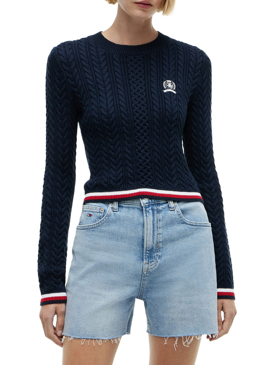 Girocollo Tommy Jeans donna a trecce blu