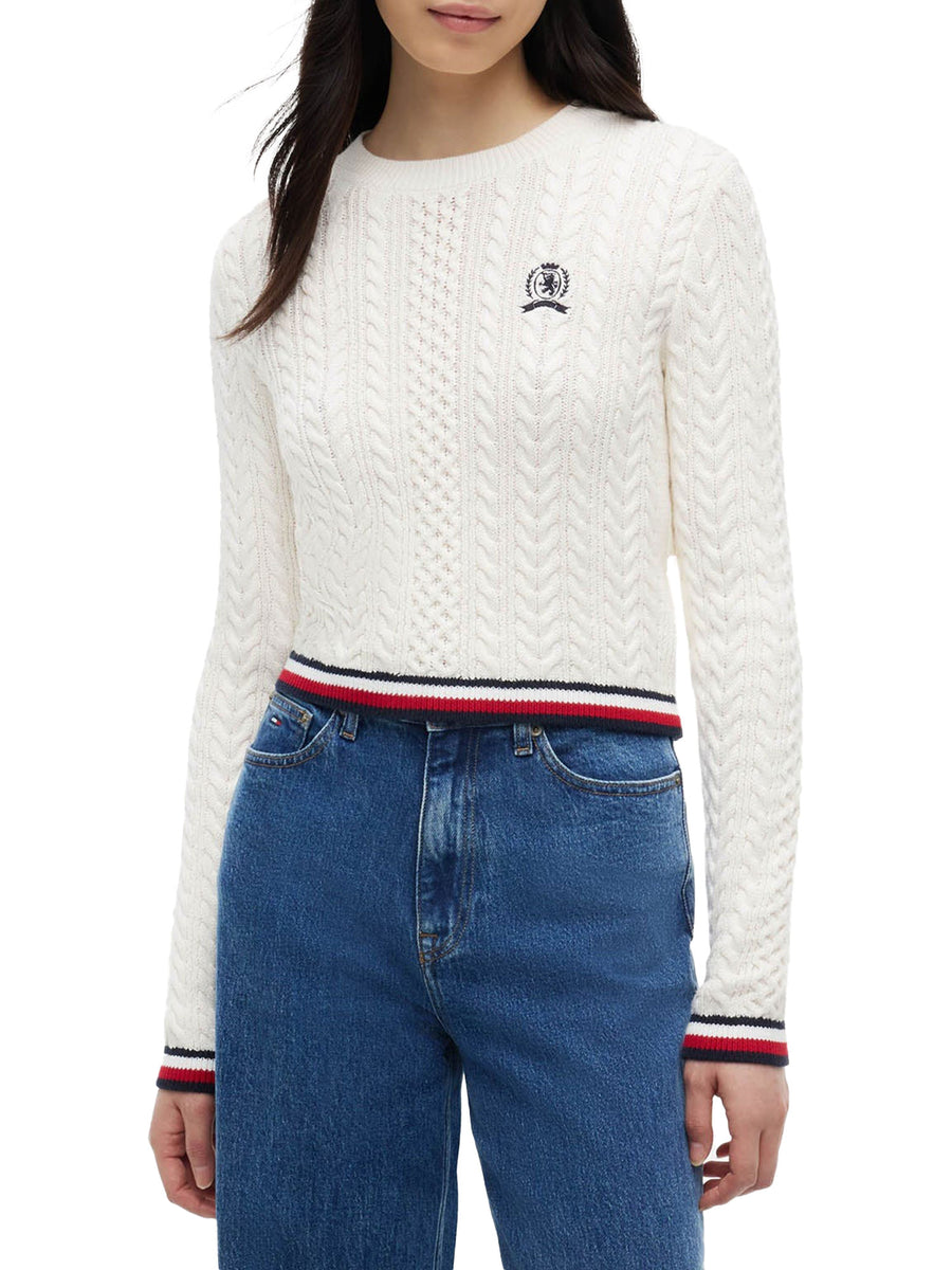 Girocollo Tommy Jeans donna a trecce bianco