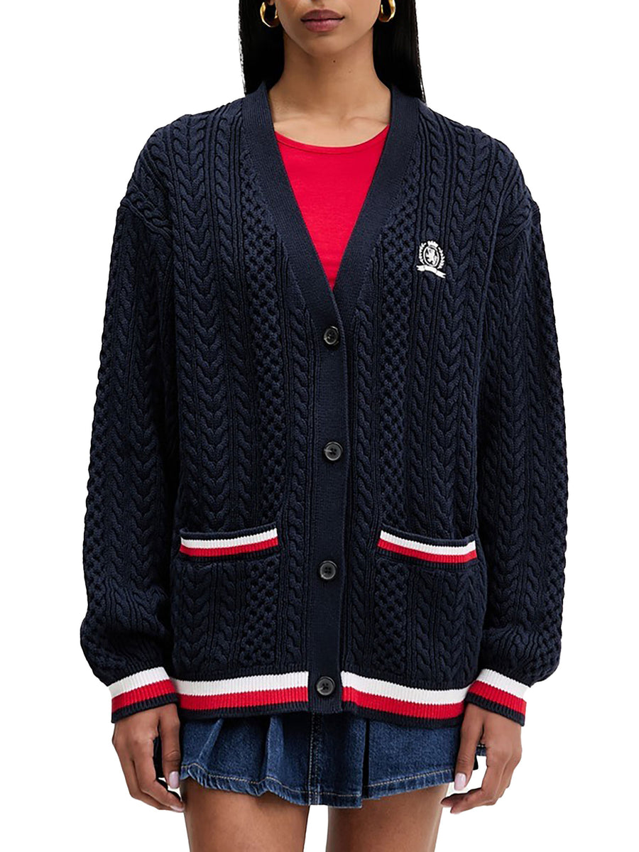 Cardigan Tommy Jeans donna bottoni rwb tipping ovs blu