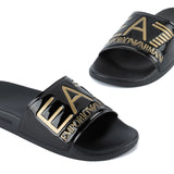 Black/gold maxi logo pvc beach slippers