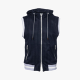 Gilet con cappuccio in lana vergine gessato blu