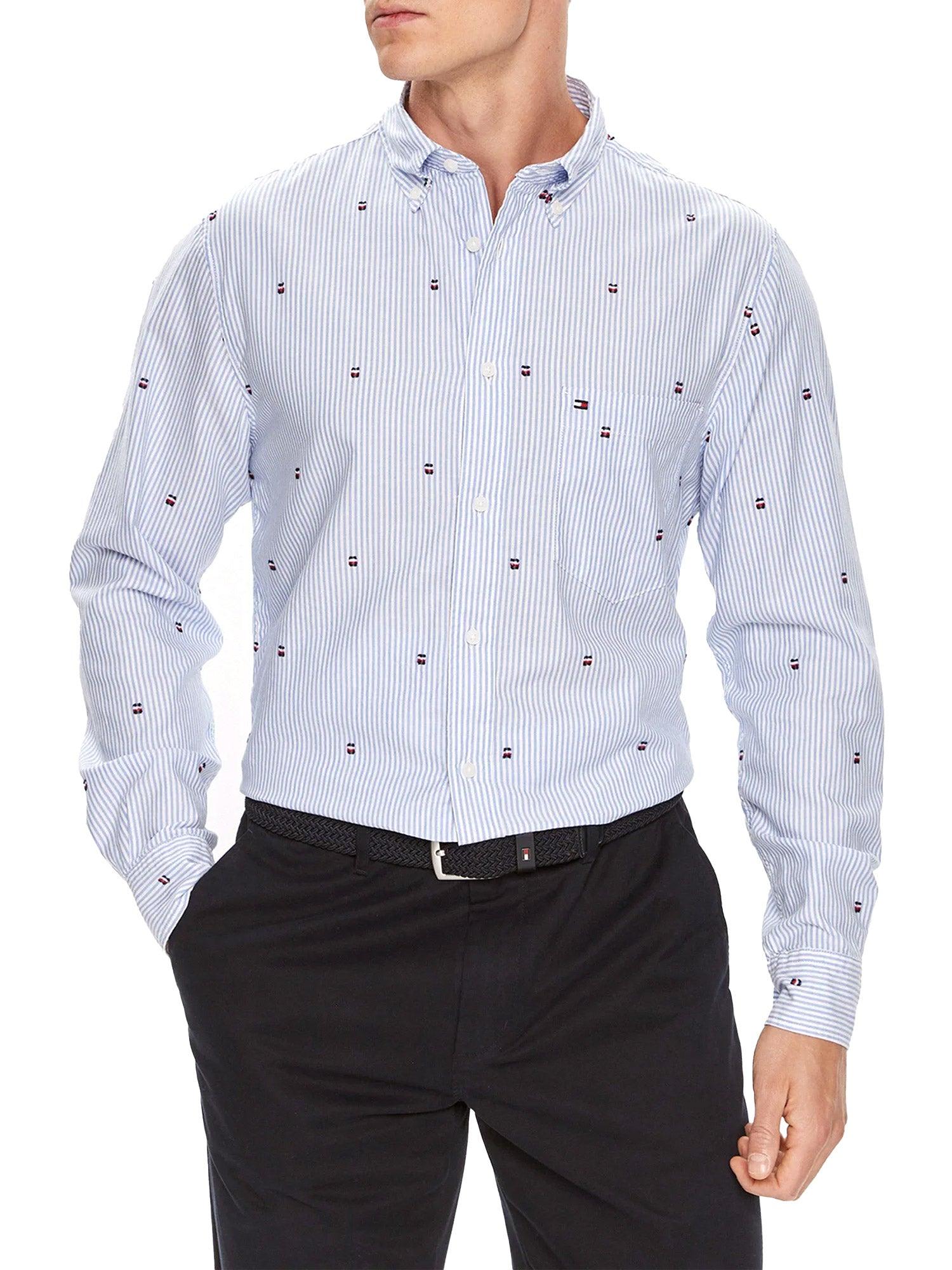 Camicia a righe con loghi blu - CityModa