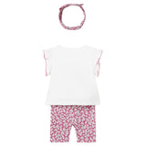 Completo 3 pezzi t-shirt pantalone e fascia neonata bianco