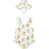 Monokini e cappello neonata fantasia bianco